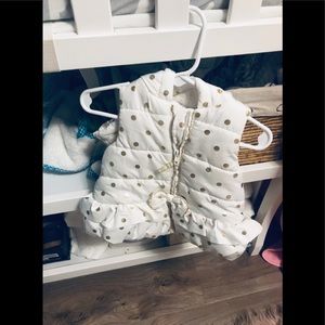 Baby girl white gold polka dot winter vest Sz 12m